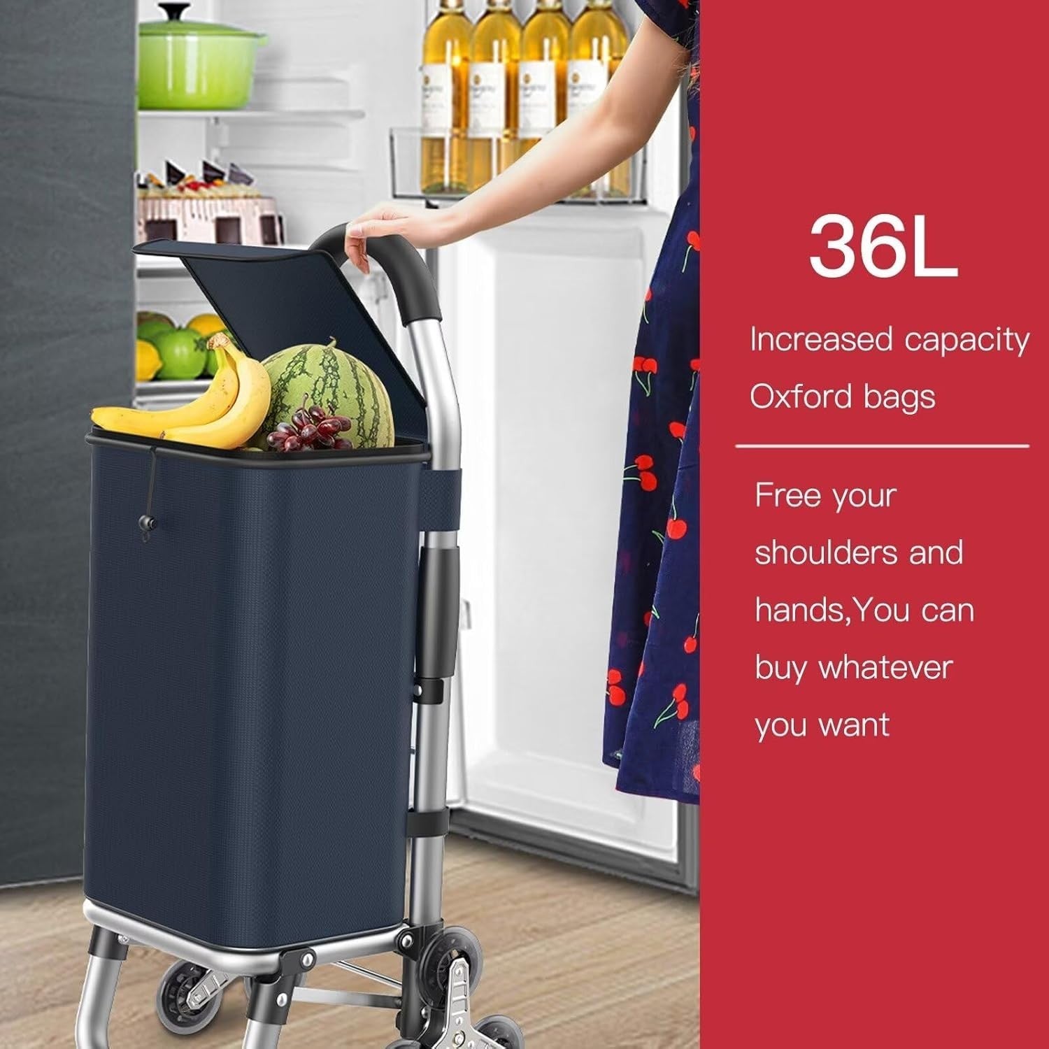 Insulated 36L Stair Climber Shopping Cart 6 - Wheel Lightweight Aluminium Trolley - Kwikley