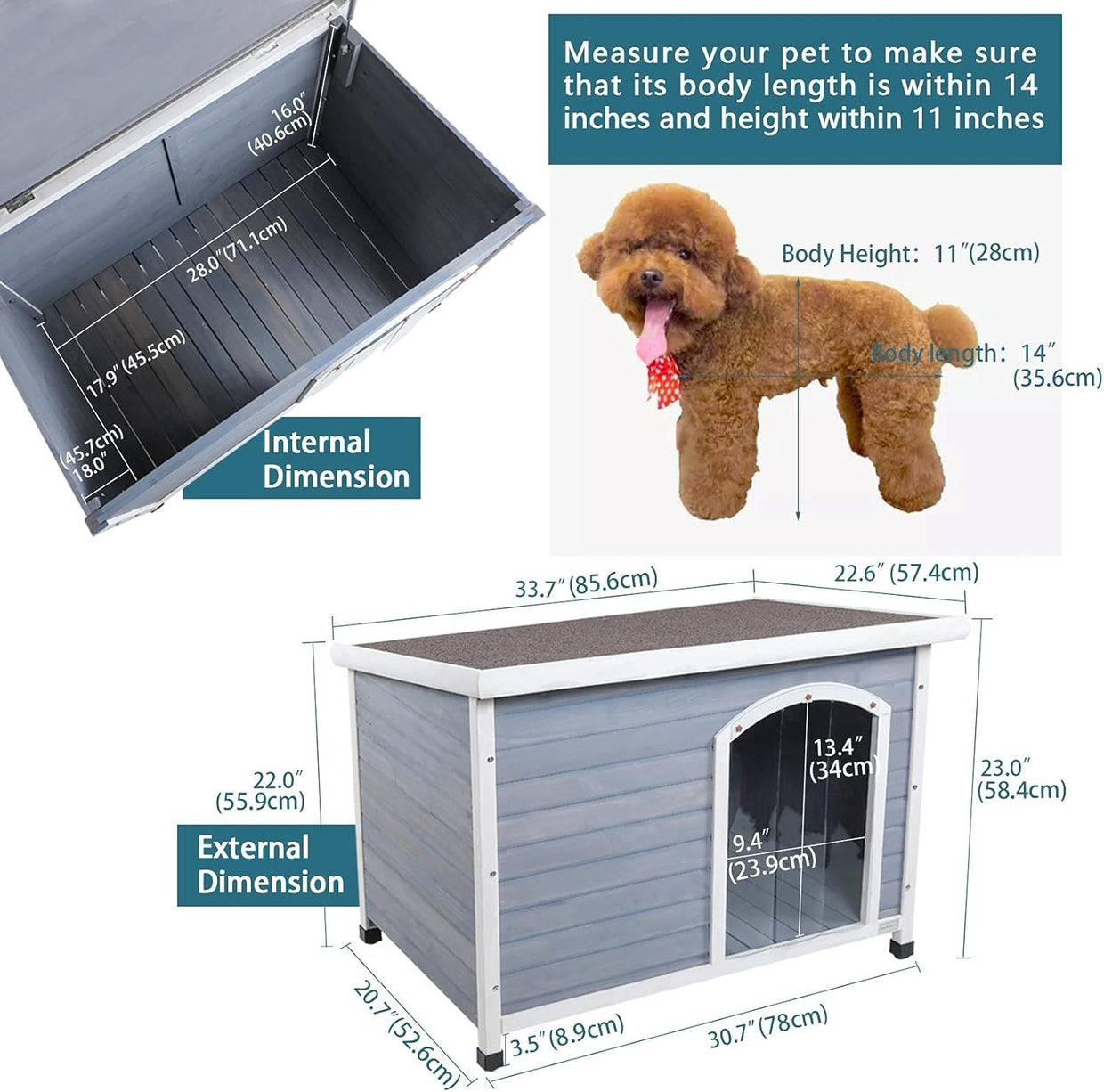 Insulated Outdoor Wooden Dog House with Removable Floor & Waterproof Roof - Kwikley