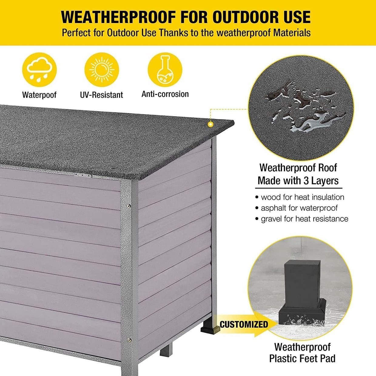 Insulated Wooden Dog House with Iron Frame Weatherproof Kennel Indoor Outdoor - Kwikley