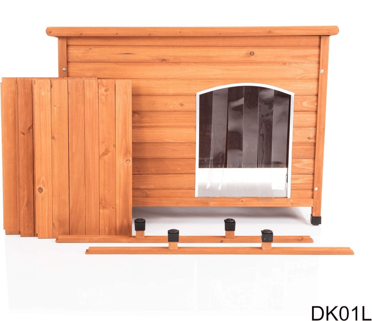 Insulated Wooden Dog Kennel Large | Weatherproof Pet House 113.5x76.5x82.5cm - Kwikley