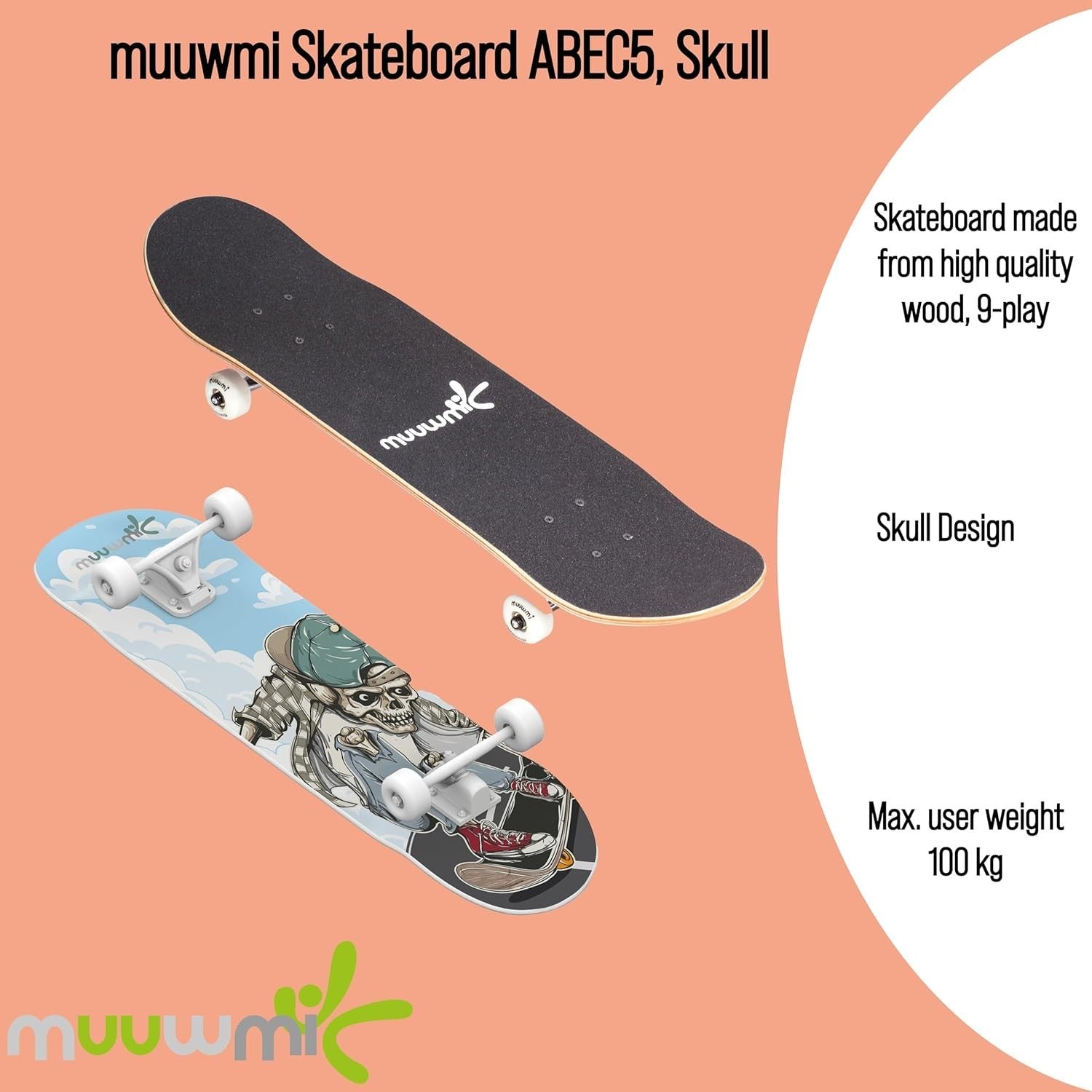 Intermediate Kids & Teens Skateboard Multi - Coloured 9.8" Deck - Kwikley