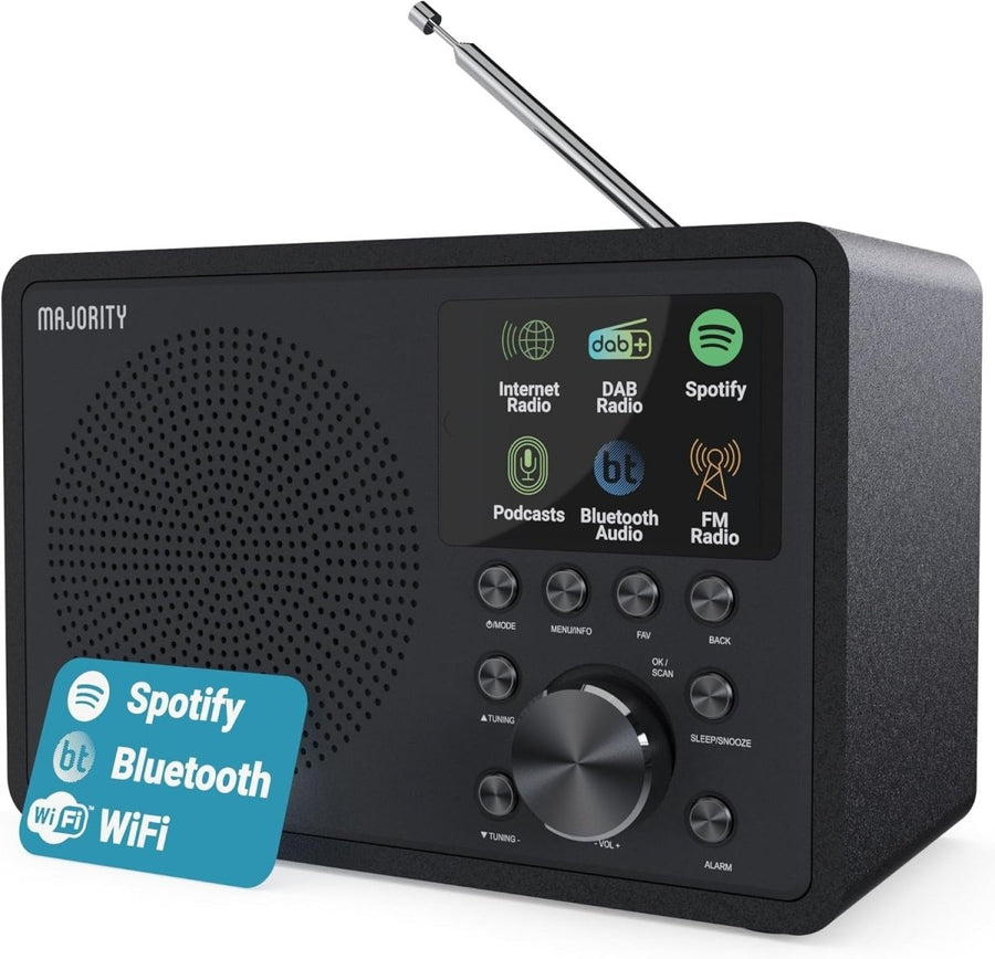 Internet DAB FM Radio Bluetooth Speaker Alarm Clock Spotify Podcast - Kwikley