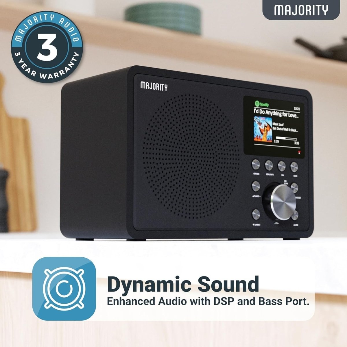 Internet DAB FM Radio Bluetooth Speaker Alarm Clock Spotify Podcast - Kwikley