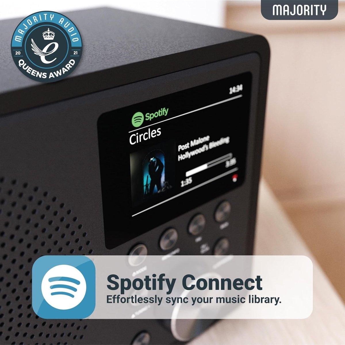 Internet DAB FM Radio Bluetooth Speaker Alarm Clock Spotify Podcast - Kwikley