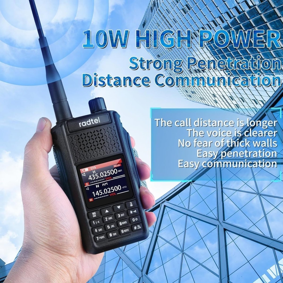 IP67 Waterproof 10W Ham Radio 256CH Air Band USB - C Long Range - Kwikley