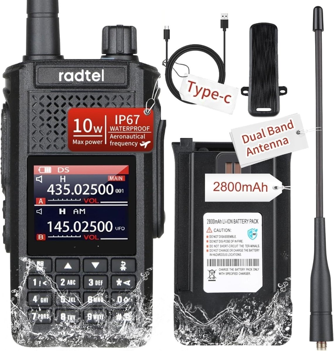 IP67 Waterproof 10W Ham Radio 256CH Air Band USB - C Long Range - Kwikley
