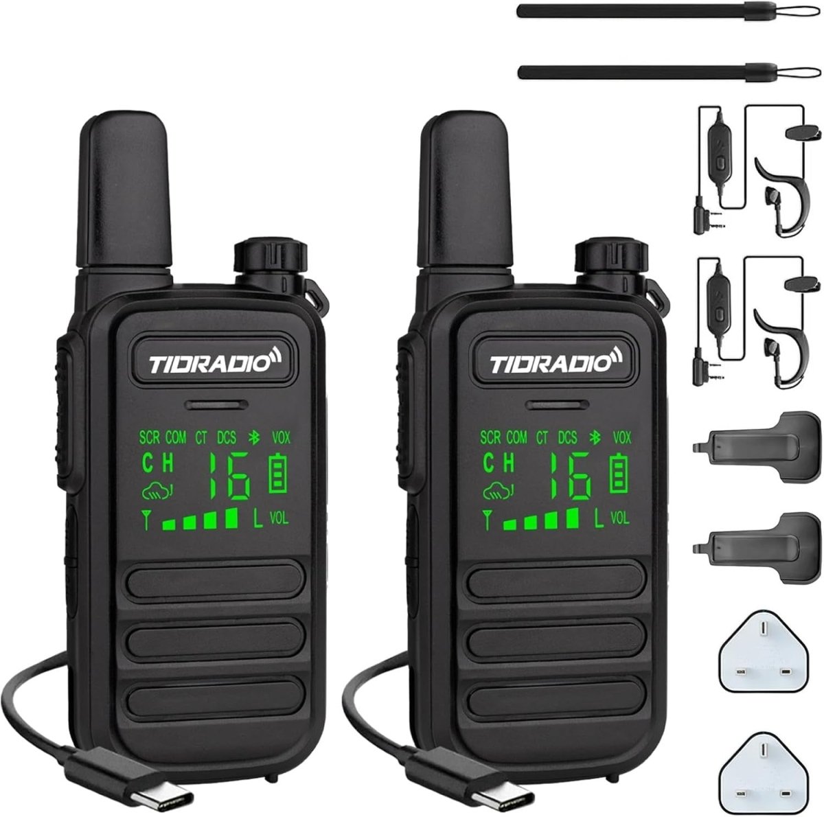 IP67 Waterproof Walkie Talkies 2 Pack PMR446 VOX Type - C w Earpieces - Kwikley