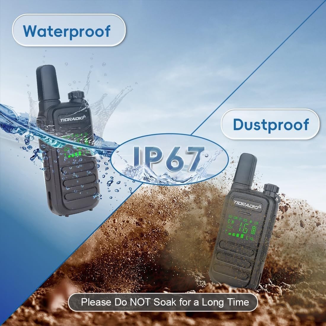 IP67 Waterproof Walkie Talkies 2 Pack PMR446 VOX Type - C w Earpieces - Kwikley