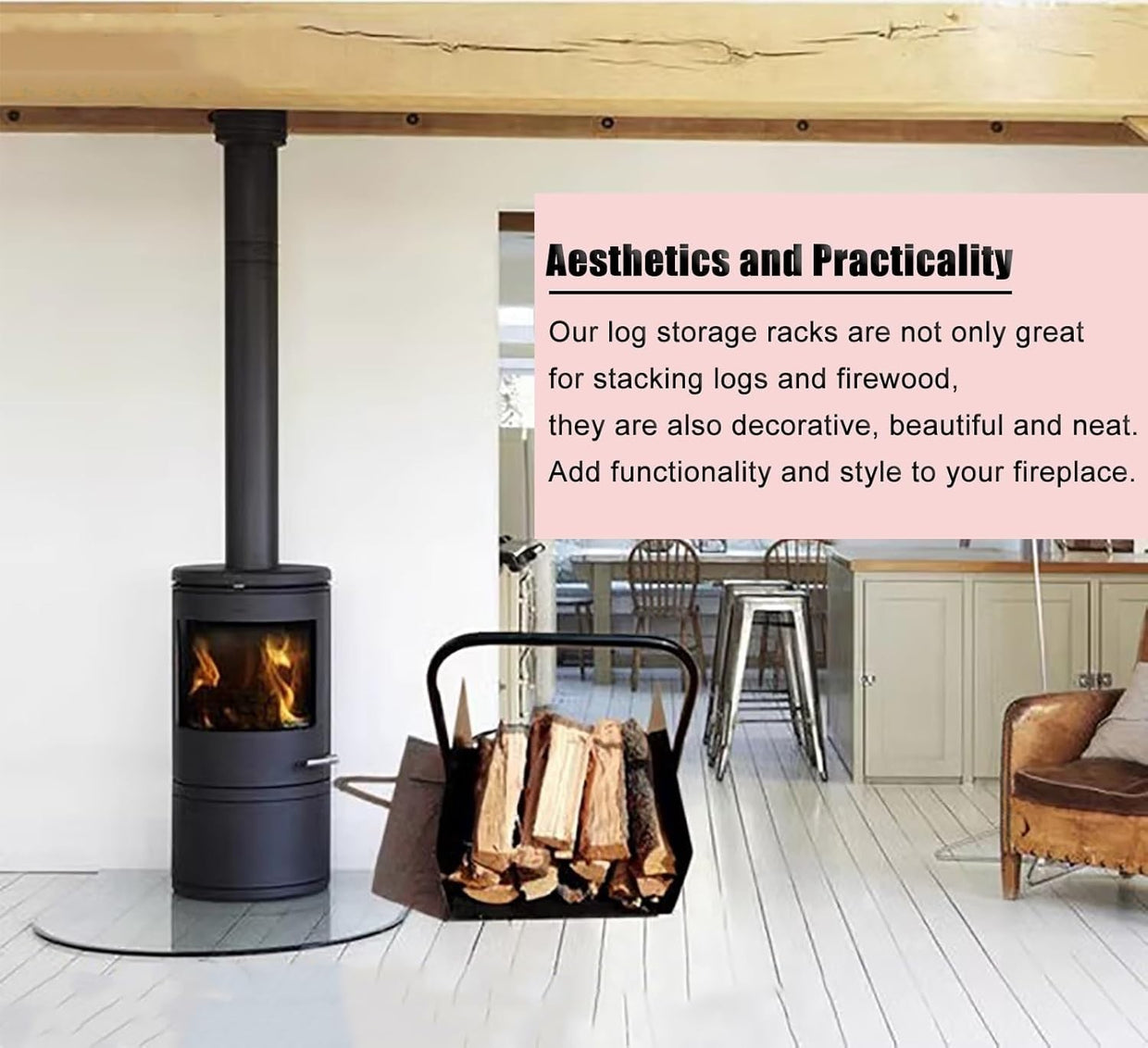 Iron Firewood Log Holder Indoor Outdoor Rack – Sturdy Metal Storage - Kwikley