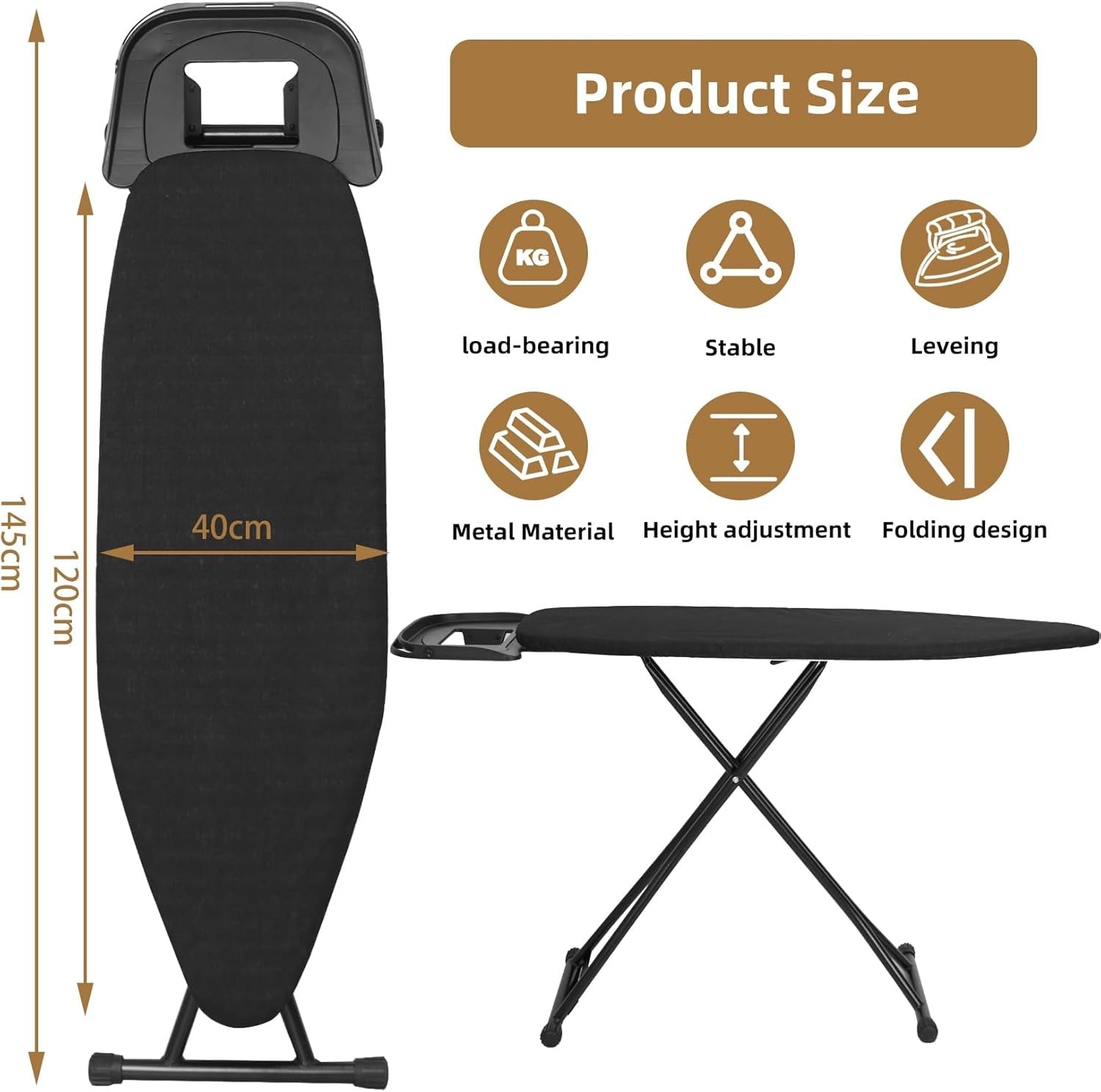 Ironing Board 120x40cm Lightweight Folding Adjustable Height Non - Slip - Kwikley
