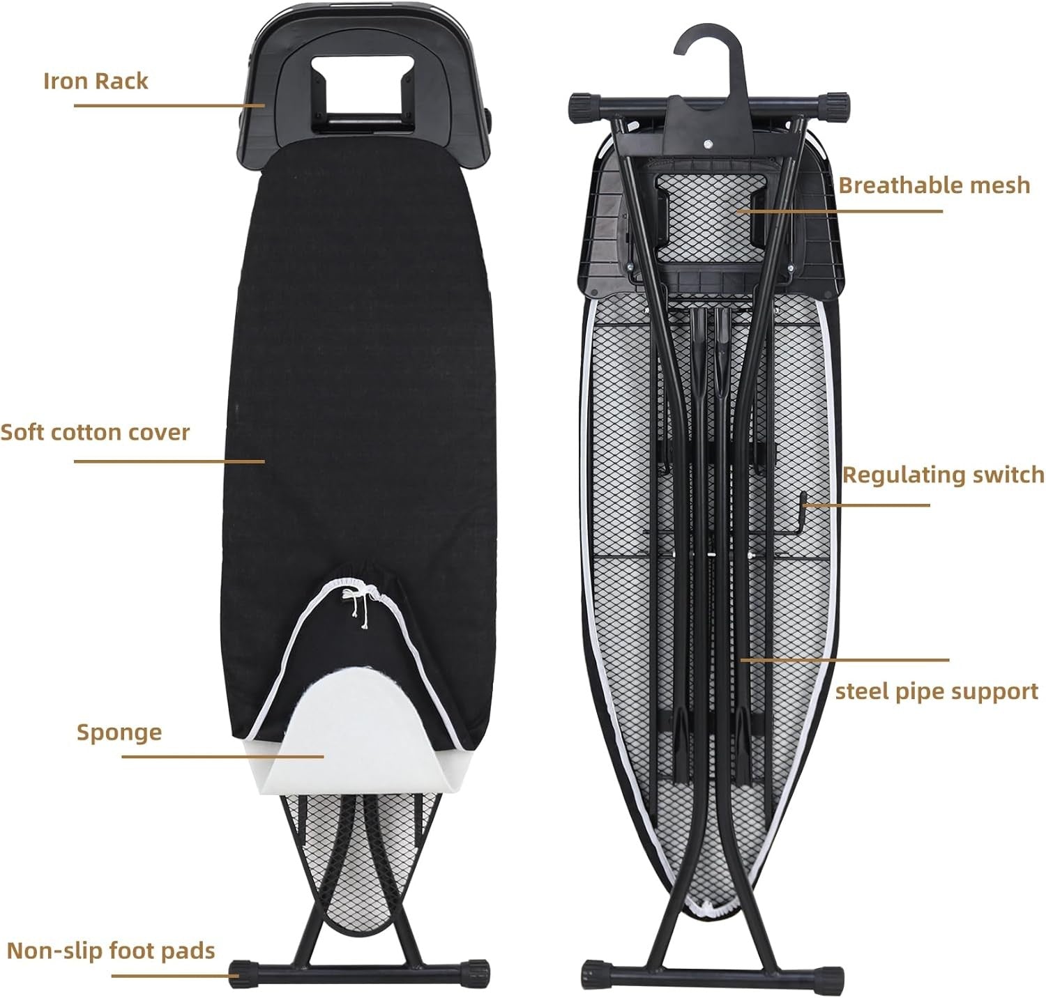 Ironing Board 120x40cm Lightweight Folding Adjustable Height Non - Slip - Kwikley
