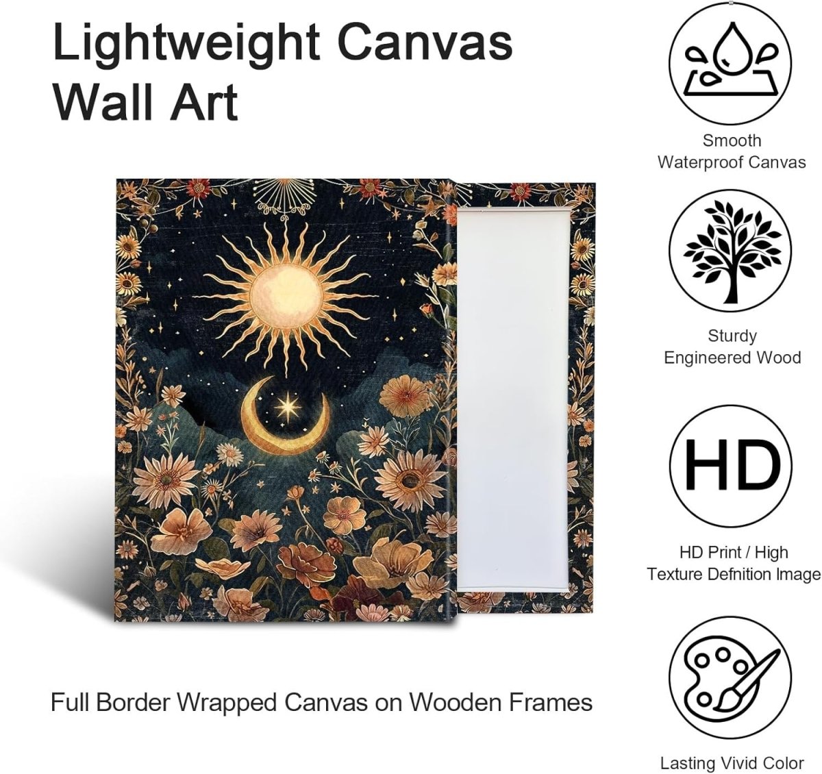Islamic Floral Canvas Wall Art Set of 3 Sun Moon Gold Blue 40x60cm - Kwikley