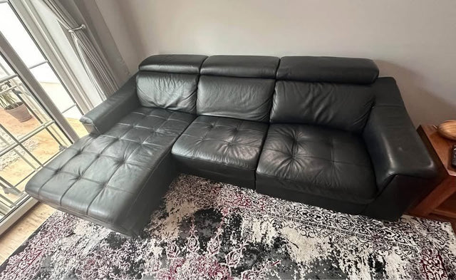 Italian Black Recliner Leather Corner Sofa L-Shape Sofa (PTP)