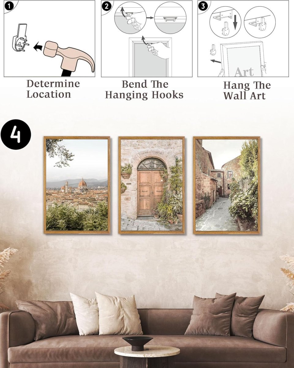 Italy Tuscany Wall Art Set of 3 Framed Landscape Prints 60x40cm - Kwikley