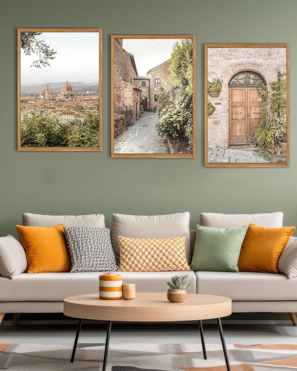 Italy Tuscany Wall Art Set of 3 Framed Landscape Prints 60x40cm - Kwikley