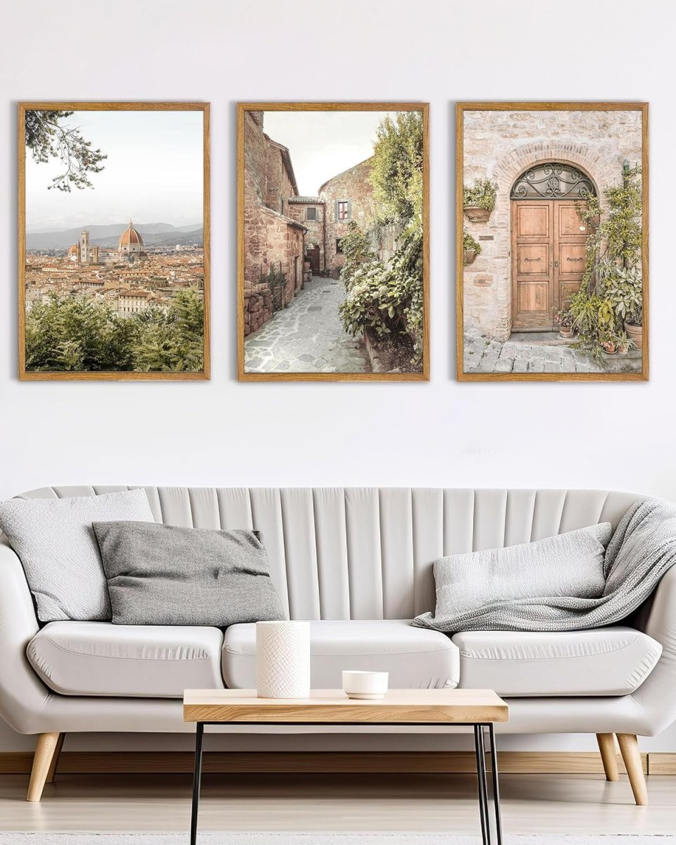 Italy Tuscany Wall Art Set of 3 Framed Landscape Prints 60x40cm - Kwikley