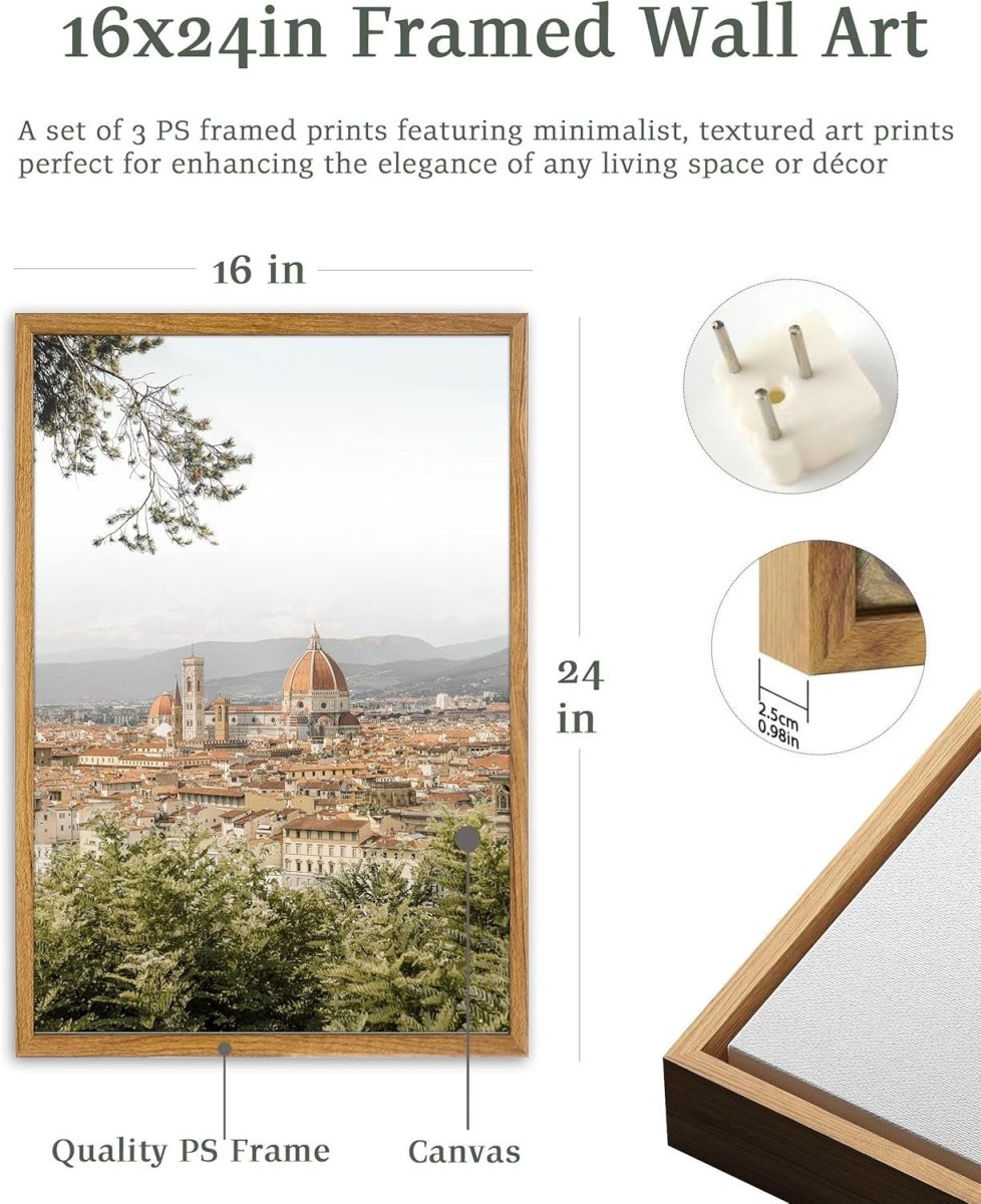 Italy Tuscany Wall Art Set of 3 Framed Landscape Prints 60x40cm - Kwikley