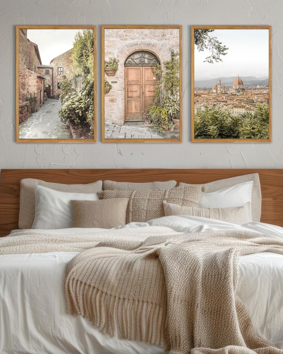 Italy Tuscany Wall Art Set of 3 Framed Landscape Prints 60x40cm - Kwikley