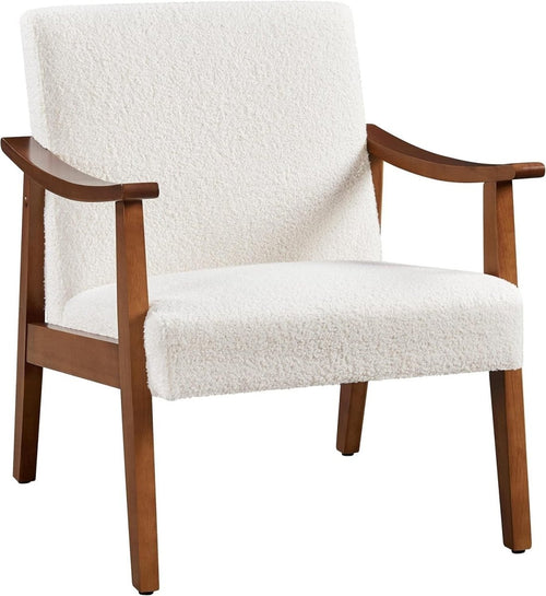 Ivory Bouclé Accent Chair Retro Armchair Comfy Lounge Seat Wood Legs - Kwikley
