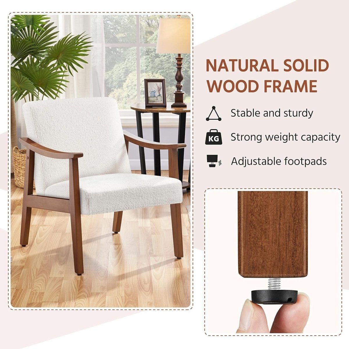 Ivory Bouclé Accent Chair Retro Armchair Comfy Lounge Seat Wood Legs - Kwikley