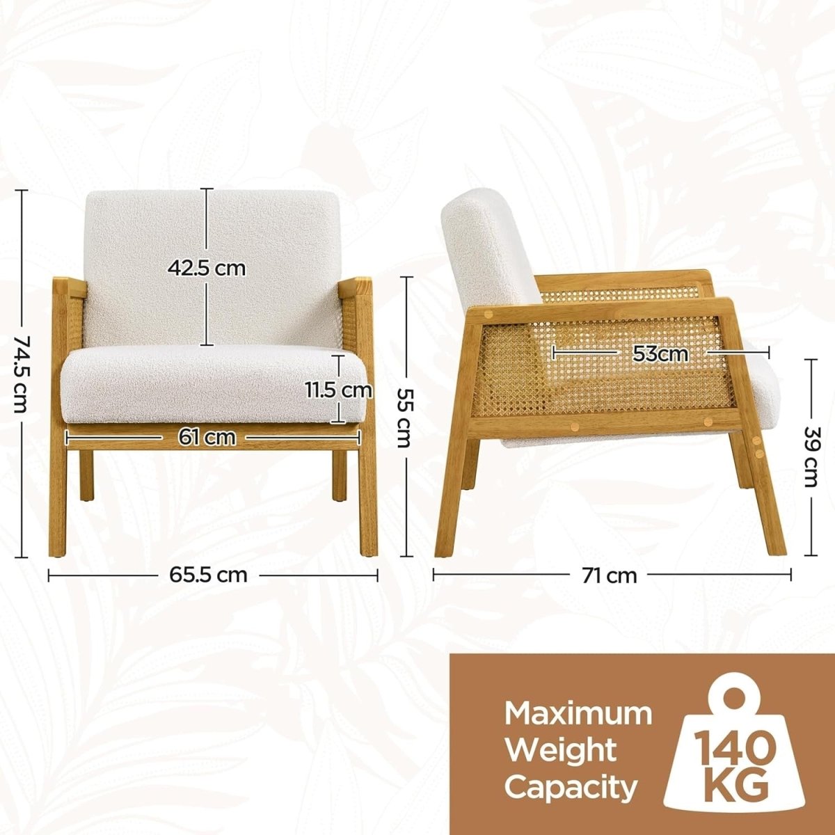 Ivory Boucle Accent Chair w/ Rattan Sides – Modern Armchair - Kwikley