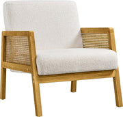 Ivory Boucle Accent Chair w/ Rattan Sides – Modern Armchair - Kwikley