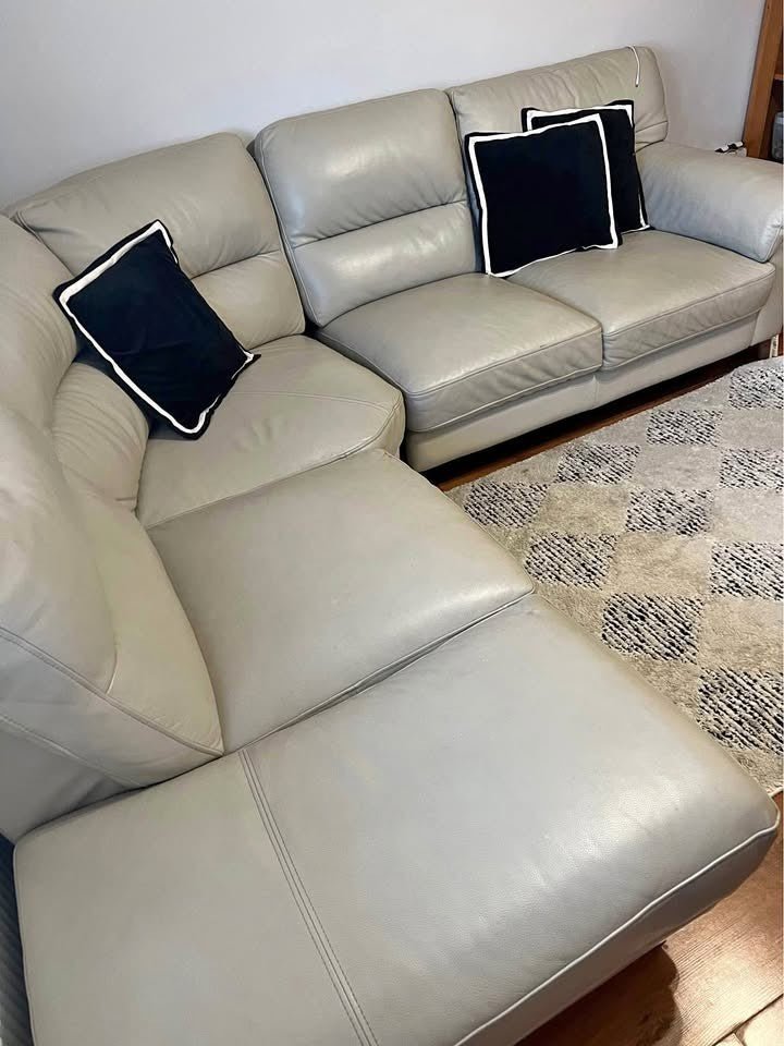 Ivory Grey Leather Corner Sofa L - Shape Sofa (PTP) - Kwikley