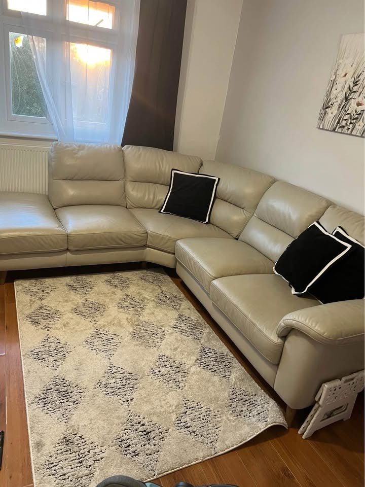 Ivory Grey Leather Corner Sofa L - Shape Sofa (PTP) - Kwikley