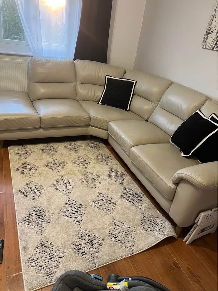 Ivory Grey Leather Corner Sofa L - Shape Sofa (PTP) - Kwikley