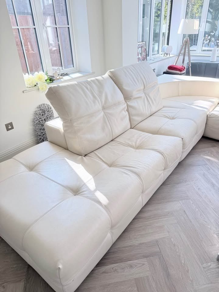 Ivory Natuzzi Large Cream Leather Corner Sofa (PTP) - Kwikley