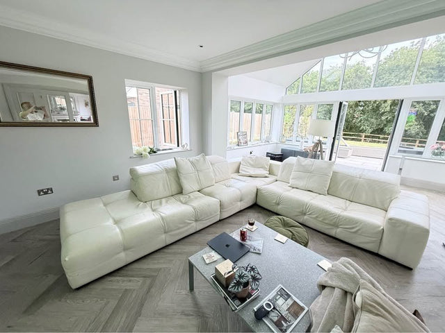Ivory Natuzzi Large Cream Leather Corner Sofa (PTP)