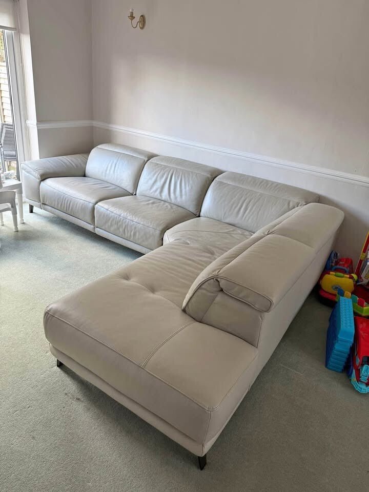Ivory/Beige Reclining Leather Corner Sofa (PTP) - Kwikley