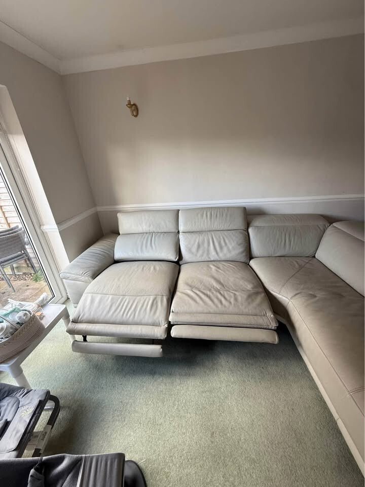 Ivory/Beige Reclining Leather Corner Sofa (PTP) - Kwikley