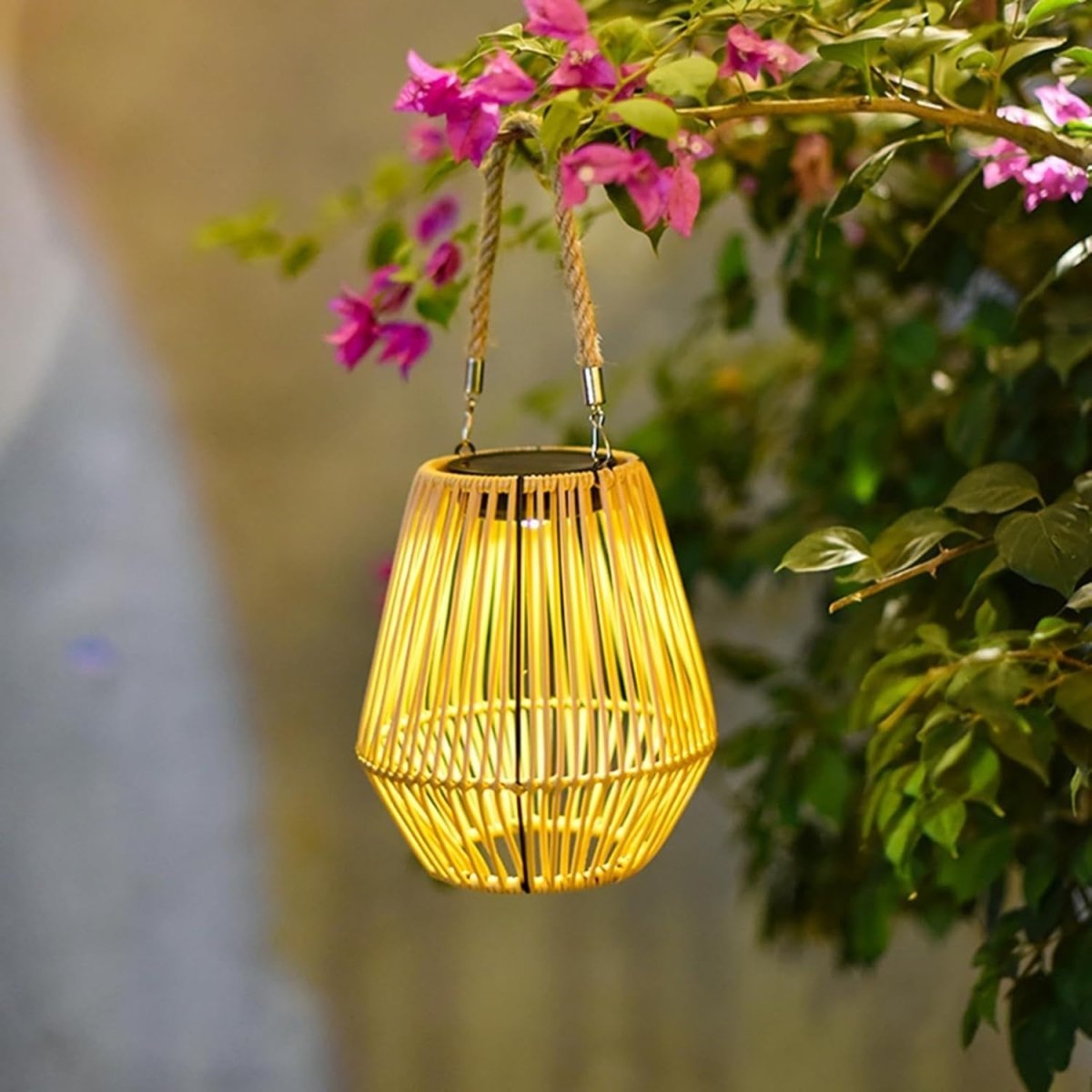 Japanese Hanging Solar Lantern – Rattan Outdoor Garden Light (Size J) - Kwikley
