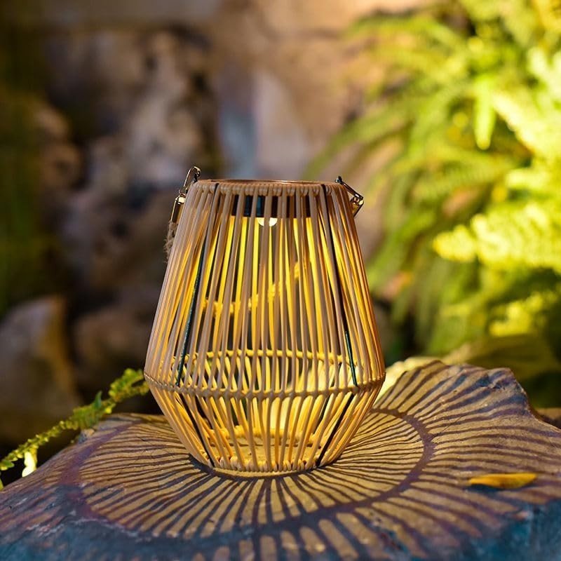 Japanese Hanging Solar Lantern – Rattan Outdoor Garden Light (Size J) - Kwikley