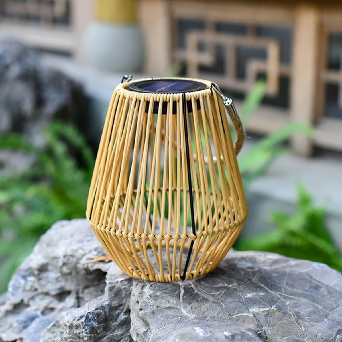 Japanese Hanging Solar Lantern – Rattan Outdoor Garden Light (Size J) - Kwikley