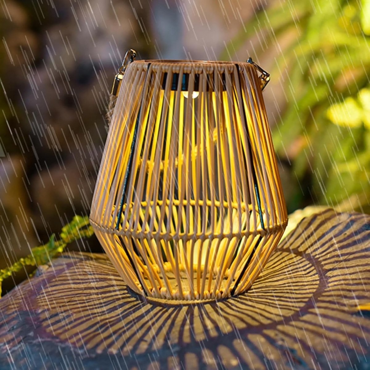 Japanese Hanging Solar Lantern – Rattan Outdoor Garden Light (Size J) - Kwikley