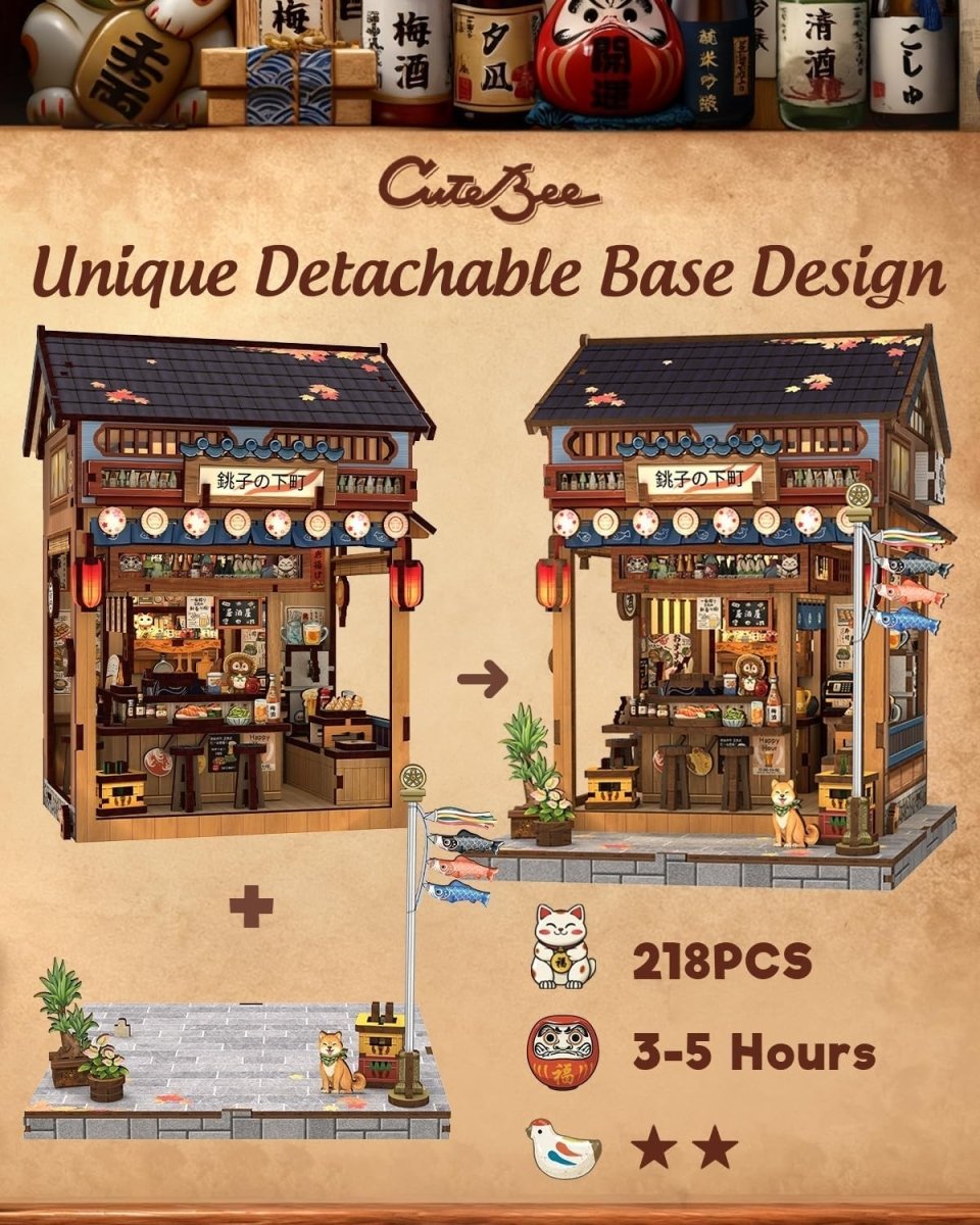 Japanese Izakaya Book Nook Kit 3D Wooden Puzzle LED Bookshelf Decor - Kwikley