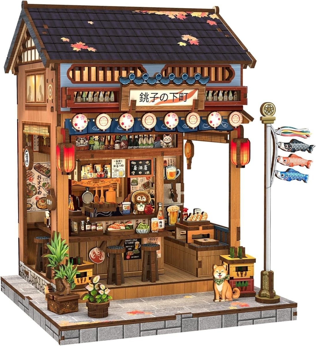 Japanese Izakaya Book Nook Kit 3D Wooden Puzzle LED Bookshelf Decor - Kwikley