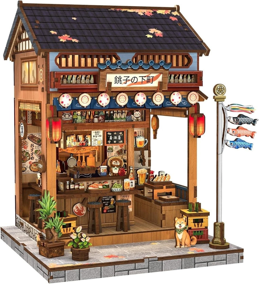 Japanese Izakaya Book Nook Kit 3D Wooden Puzzle LED Bookshelf Decor - Kwikley