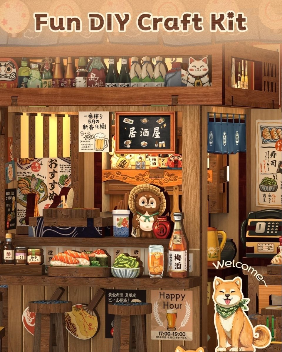 Japanese Izakaya Book Nook Kit 3D Wooden Puzzle LED Bookshelf Decor - Kwikley