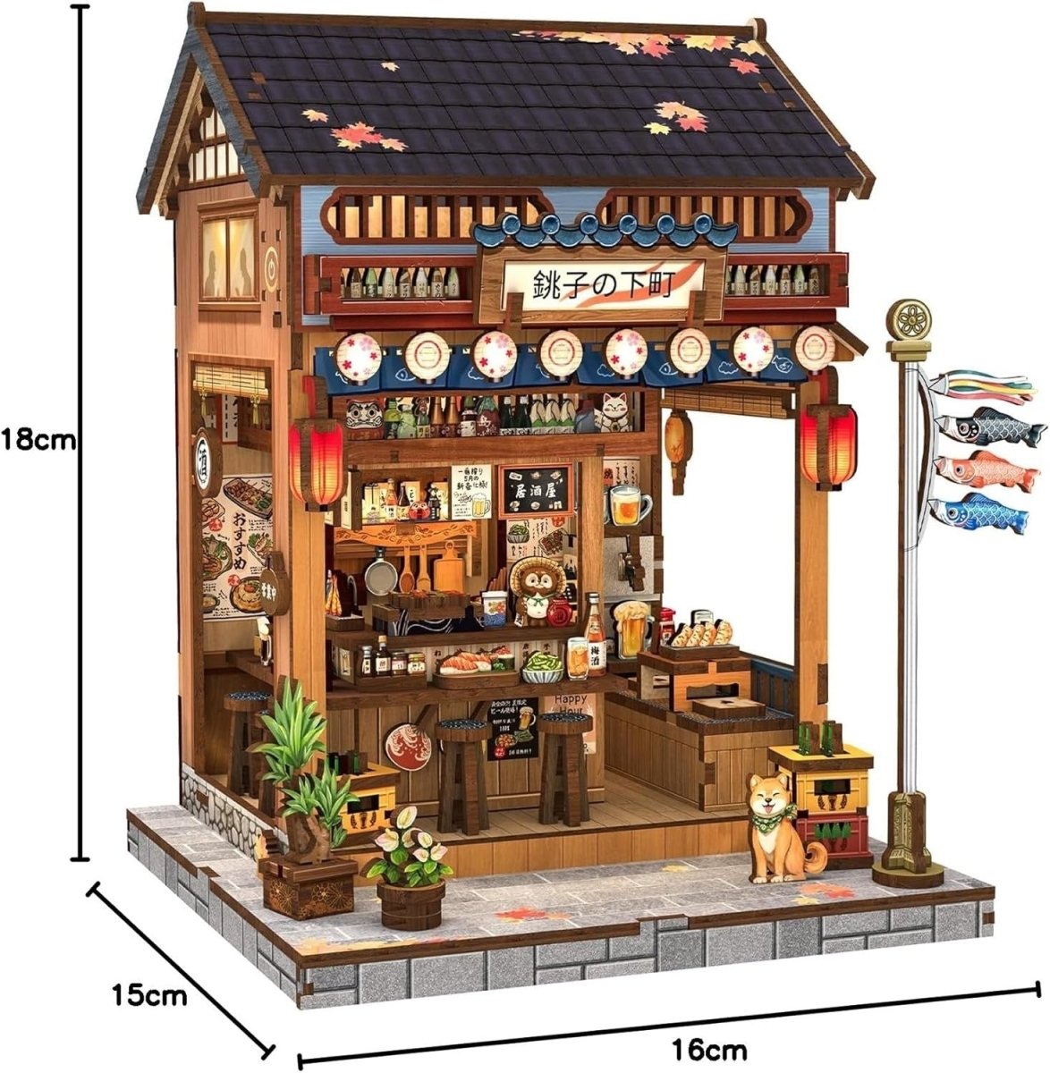 Japanese Izakaya Book Nook Kit 3D Wooden Puzzle LED Bookshelf Decor - Kwikley