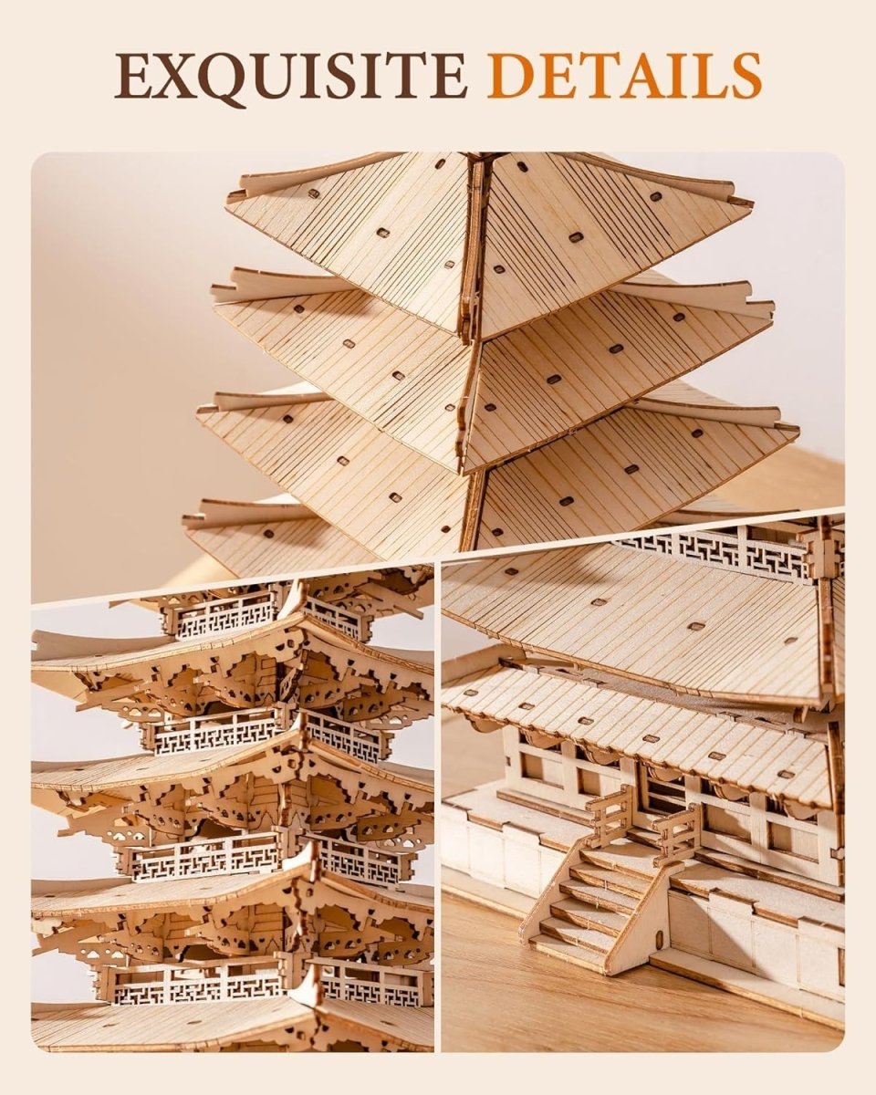 Japanese Pagoda 3D Wooden Puzzle 275 Piece Model Kit Home Decor Gift - Kwikley
