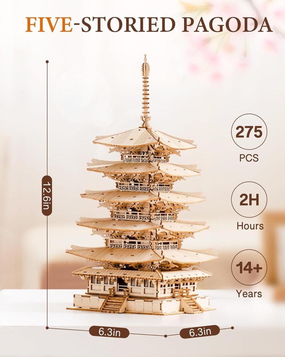 Japanese Pagoda 3D Wooden Puzzle 275 Piece Model Kit Home Decor Gift - Kwikley