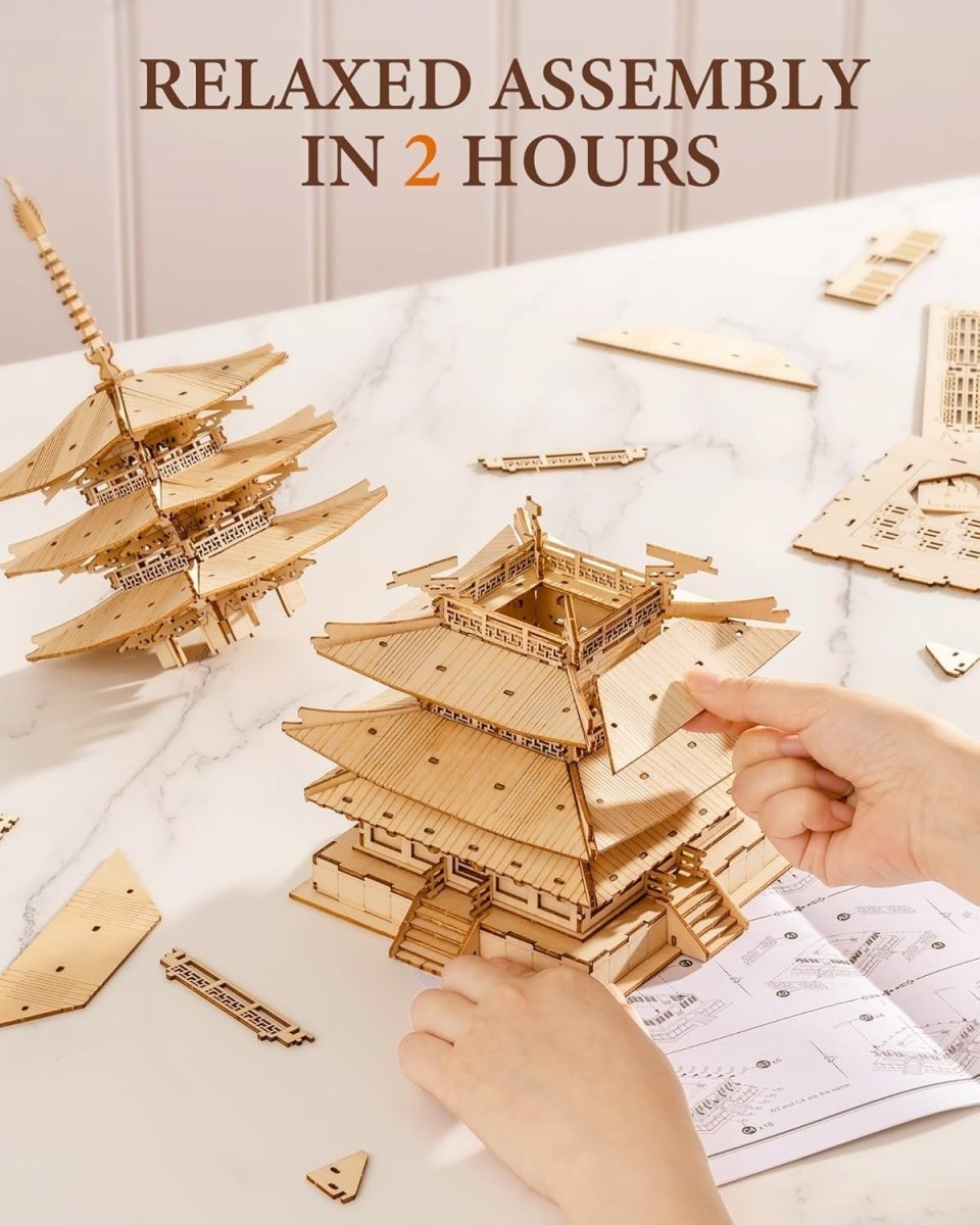 Japanese Pagoda 3D Wooden Puzzle 275 Piece Model Kit Home Decor Gift - Kwikley