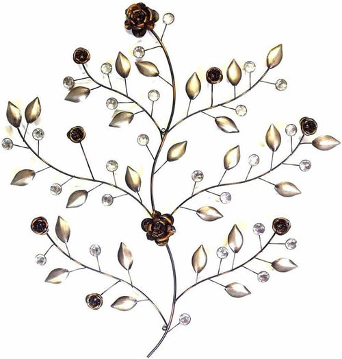 Jewel Bronze Rose Leaf Metal Wall Art 3D Sculpture Home Decor - Kwikley