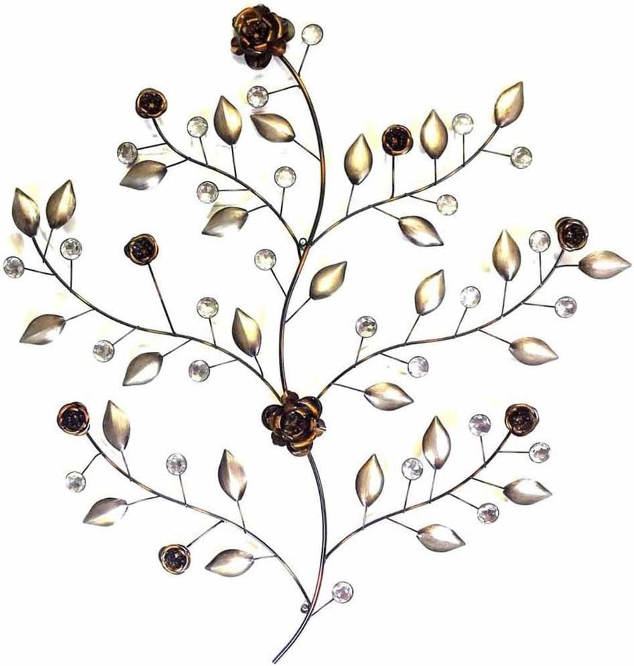 Jewel Bronze Rose Leaf Metal Wall Art 3D Sculpture Home Decor - Kwikley