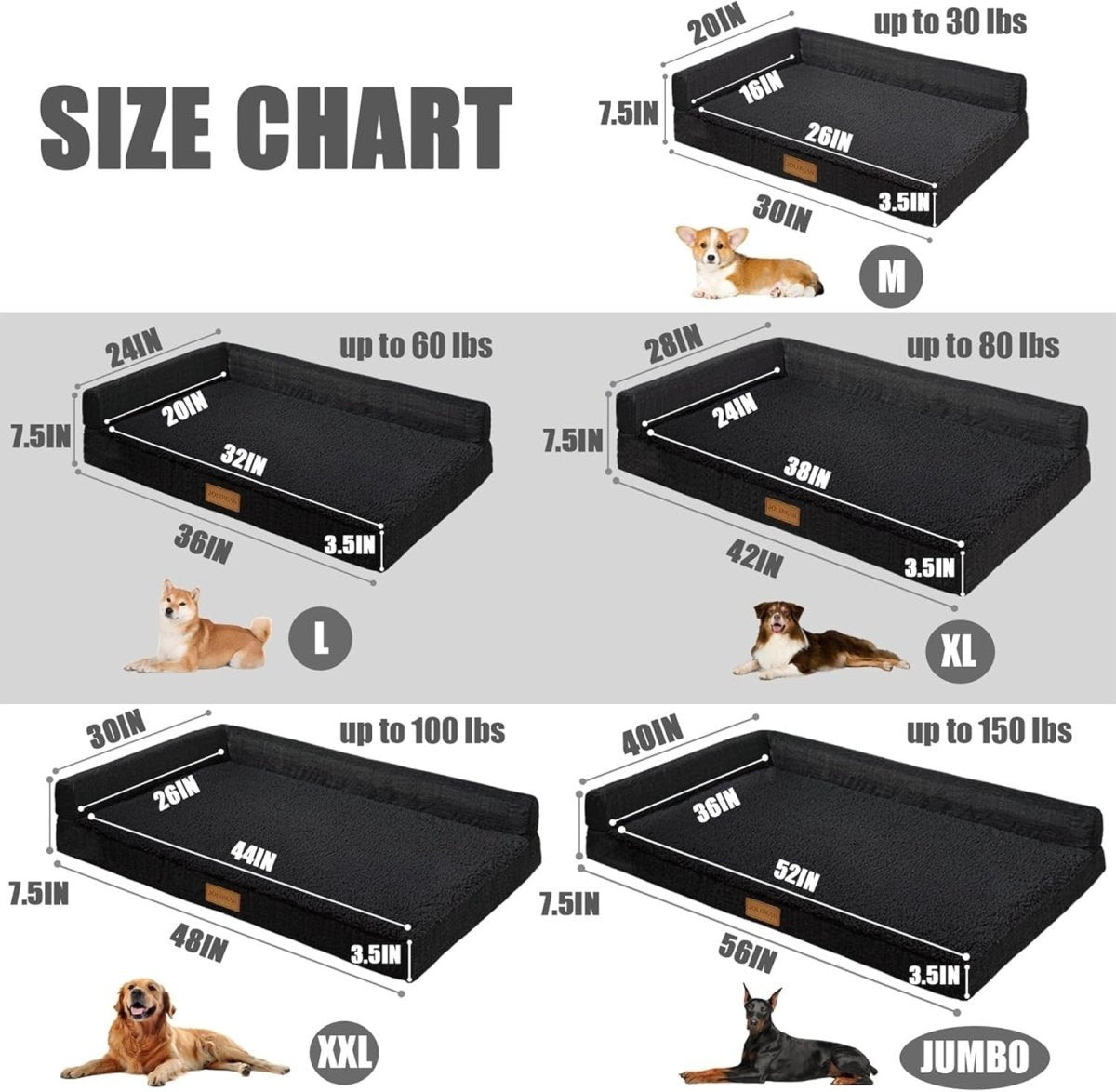 Jumbo Orthopedic Dog Bed 142x101cm Waterproof Washable Black - Kwikley
