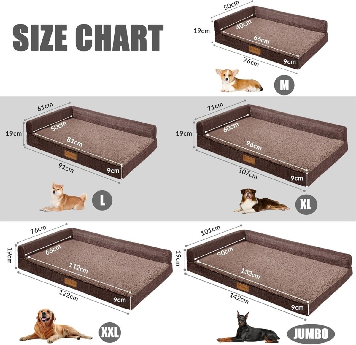 Jumbo Orthopedic Dog Bed 142x101cm Waterproof Washable Brown - Kwikley