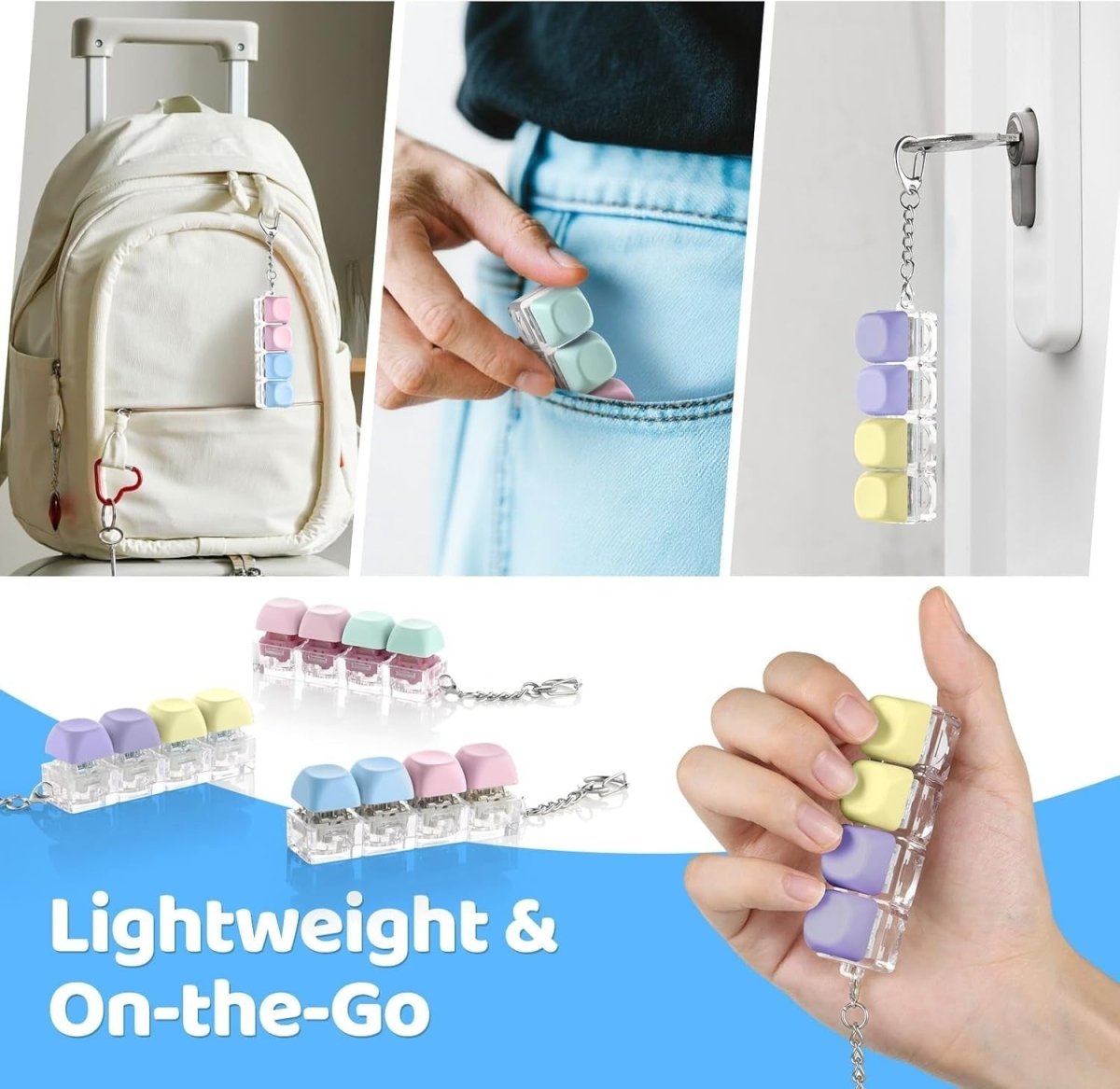 Keyboard Fidget Clicker Keychain 3 Pack Silent Clicky Creamy Stress Toy - Kwikley
